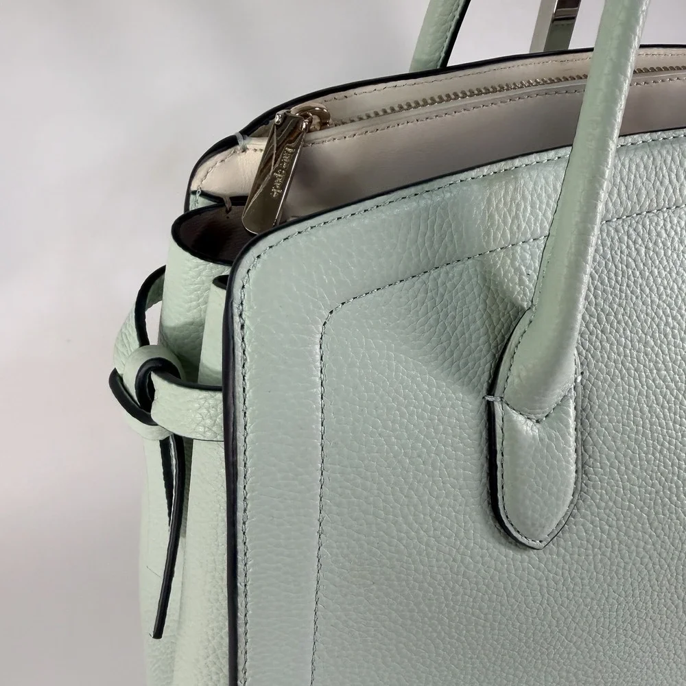 Kate Spade knott Leather Medium Satchel Crossbody Tote Mint Pistachio Pebbled